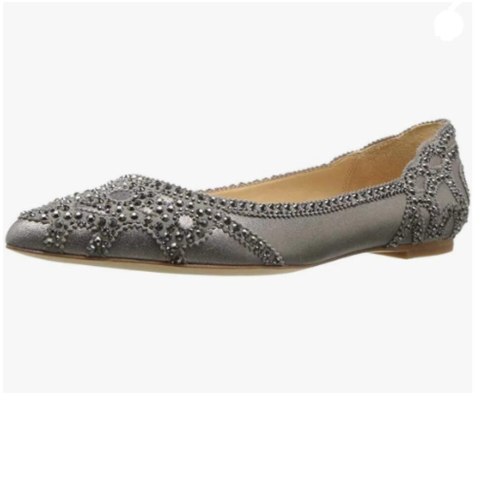 XYD Deep Gray Pointed Toe Rhinestone Flats Mesh Slip-on Crystals Wedding Shoes